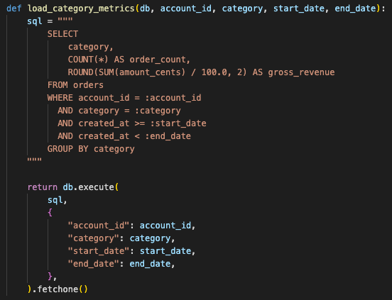 Bad SQL string concatenation example crossed out beside a parameterized SQL query using bound values.